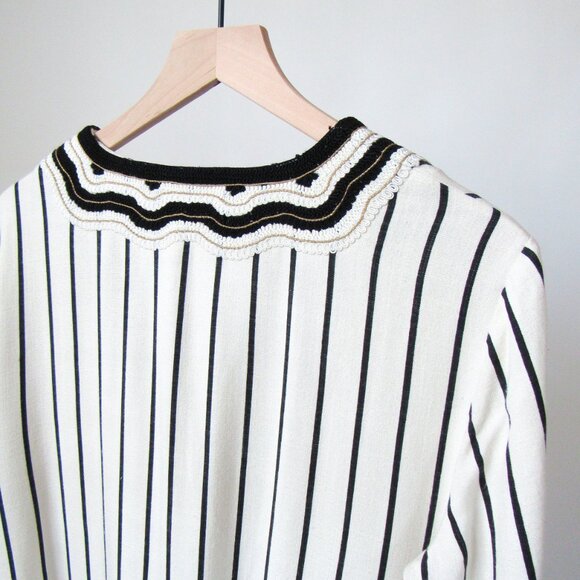 TORY BURCH ‘Filipa’ Black & White Striped Kaftan Linen Tunic Top/12 ~MSRP $348~ - Picture 15 of 17